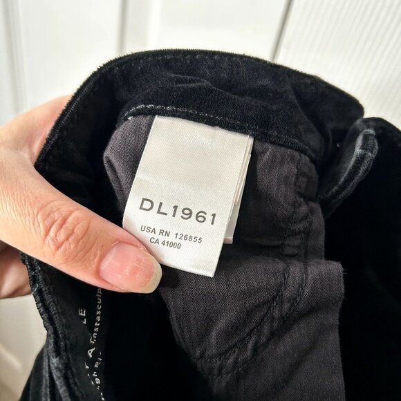 DL1961 Chrissy Ultra High Rise Black Velvet Button Fly Jeans Women's Size 25 - Picture 14 of 16
